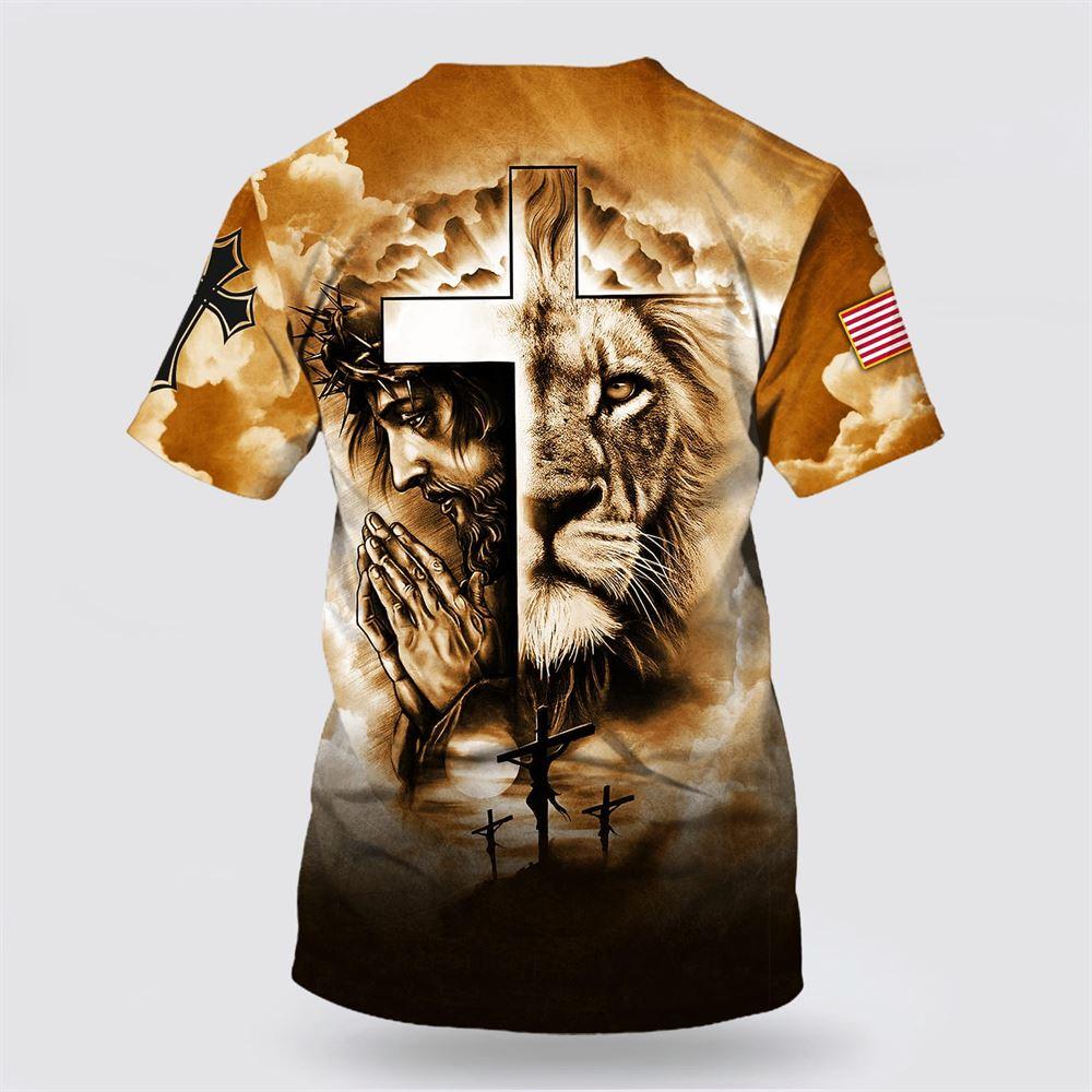 Jesus Prayer And The Lion Of Judah All Over Print 3D T Shirt – Gifts For Christian Friends