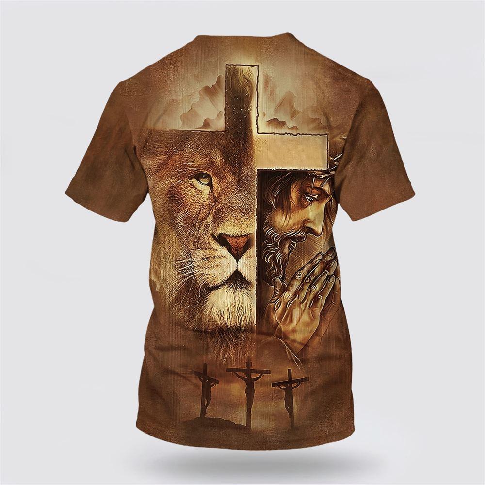 Jesus Prayer Lion Of Judah Cross All Over Print 3D T Shirt – Gifts For Christian Friends