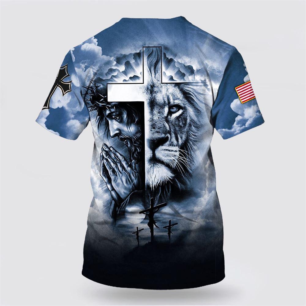 Jesus Prayer The Lion Of Judah Cross All Over Print 3D T Shirt – Gifts For Christian Friends