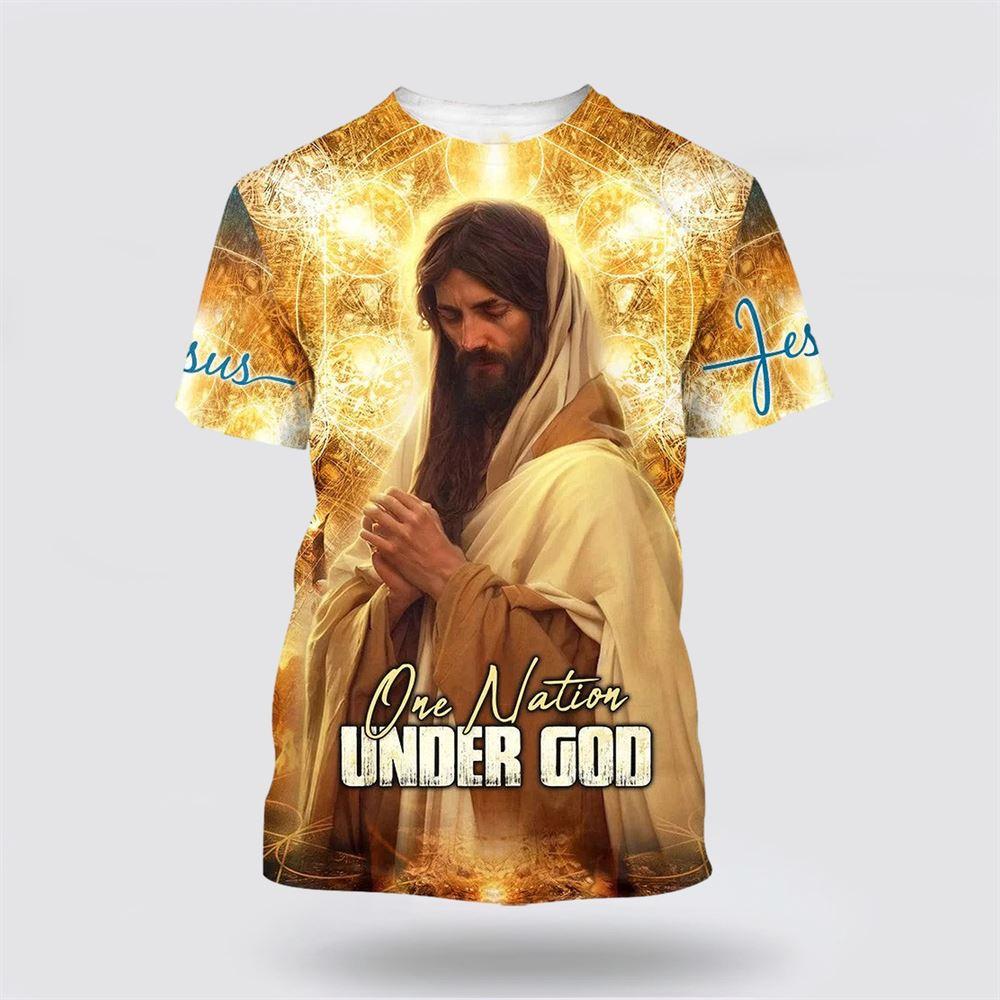 Jesus Praying One Nation Under God All Over Print 3D T Shirt – Gifts For Christian Friends