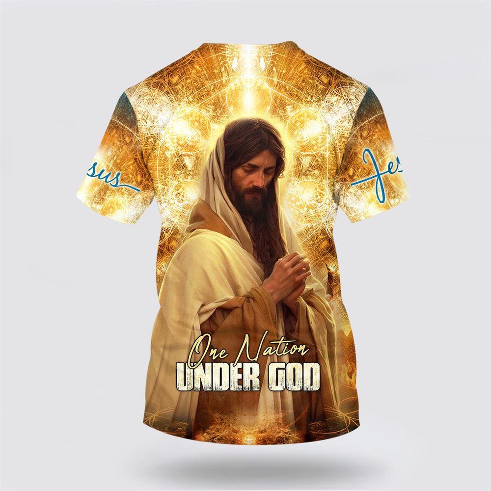 Jesus Praying One Nation Under God All Over Print 3D T Shirt – Gifts For Christian Friends