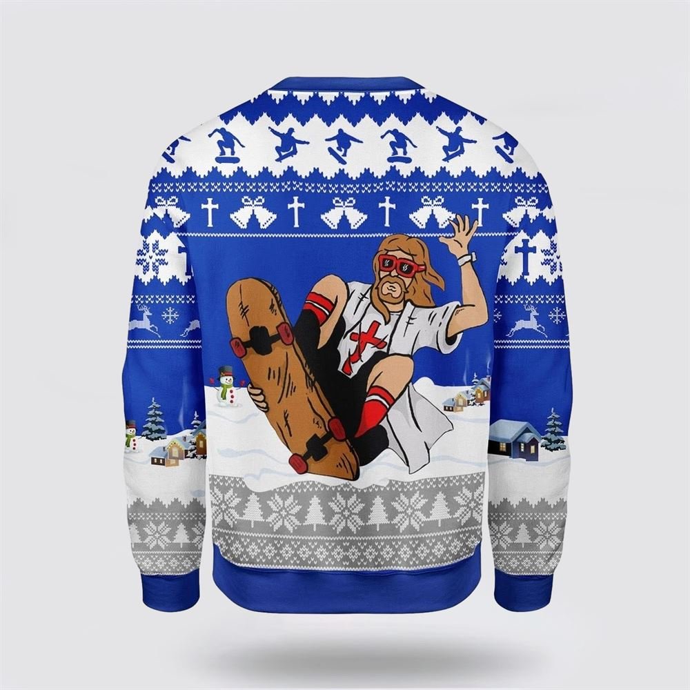 Jesus Skateboarding Christmas Ugly Christmas Sweater For Men & Women – Gifts For Christians
