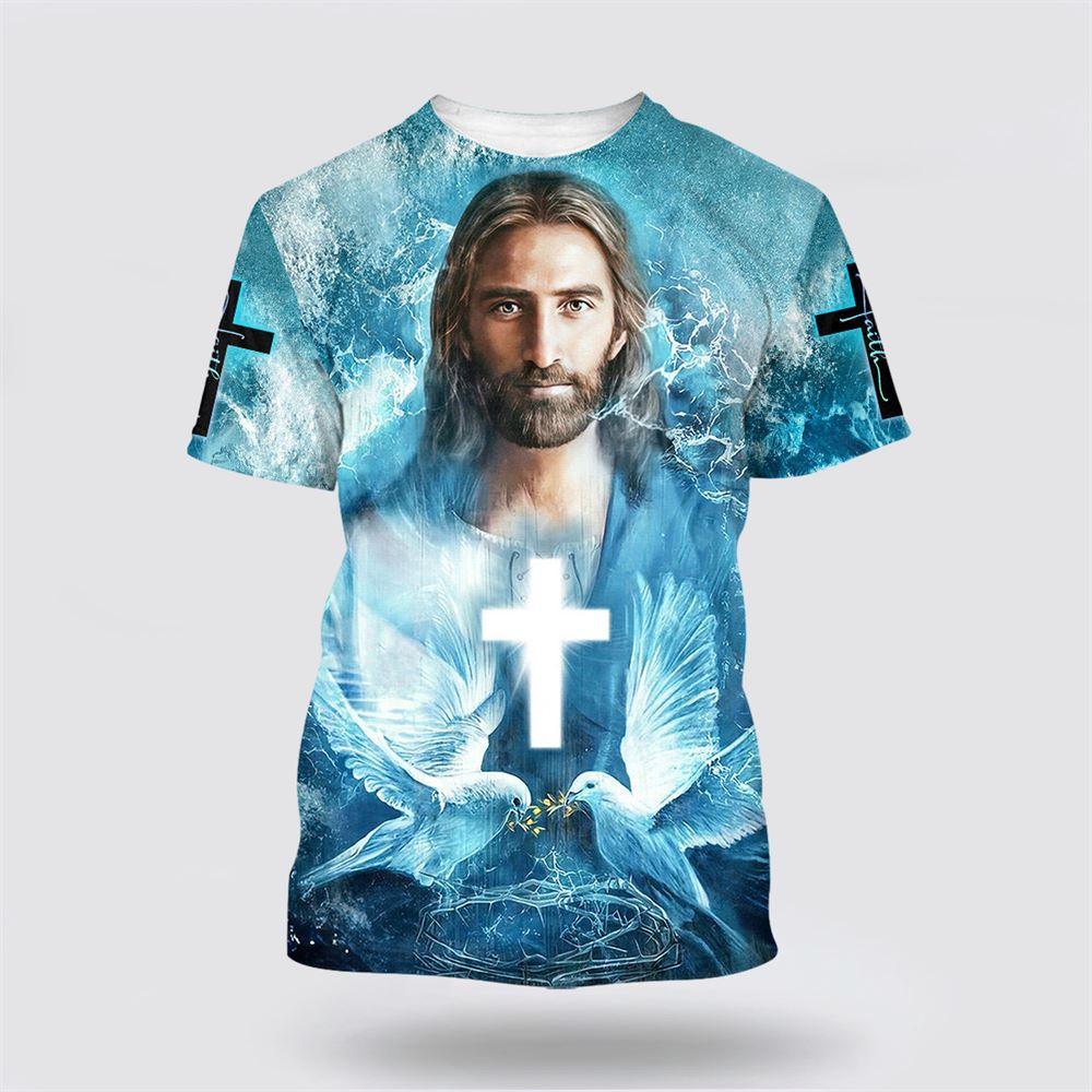 Jesus With Birds All Over Print 3D T Shirt – Gifts For Christian Friends Jesus With Birds All Over Print 3D T Shirt – Gifts For Christian Friends