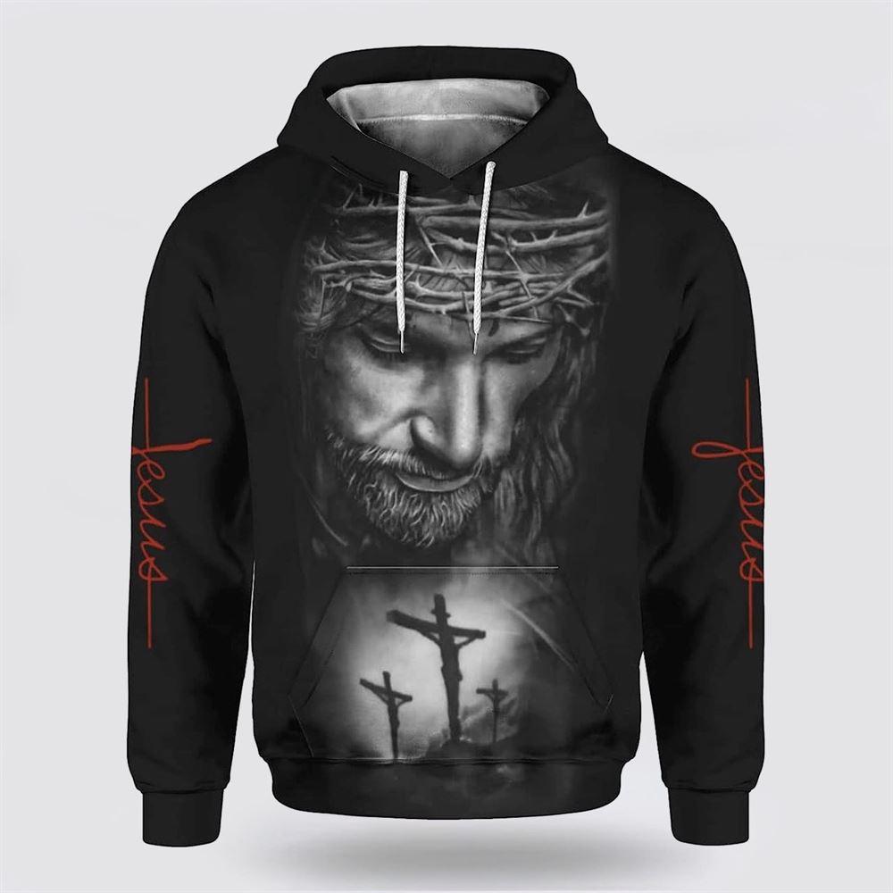Jesus With Crown Of Thorns Cross All Over Print 3D Hoodie – Gifts For Christians