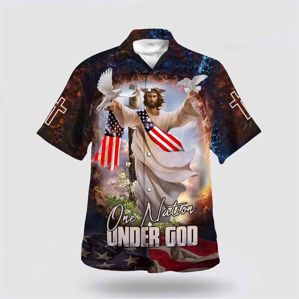 Jesus With His Arms Open Dove One Nation Under God Hawaiian Shirts – Gifts For Jesus Lovers