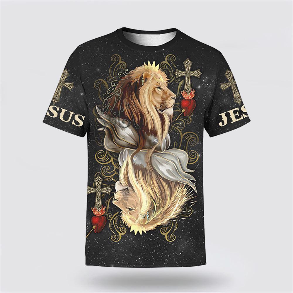 King Of Hearts Lion Jesus Lion All Over Print 3D T Shirt – Gifts For Christian Friends