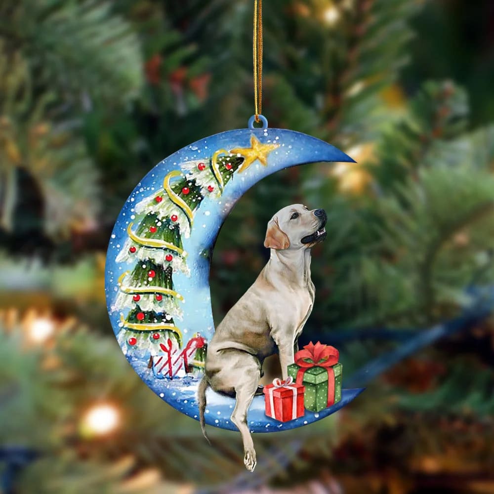 Labrador Retriever Sit On The Blue Moon-Two Sided Christmas Plastic Hanging Ornament Labrador Retriever Sit On The Blue Moon-Two Sided Christmas Plastic Hanging Ornament