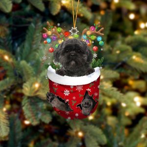 Lhasa Apso In Snow Pocket Christmas Ornament&hellip;