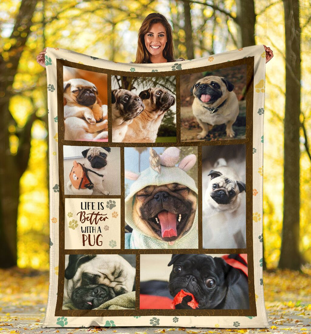 Life Is Better With A Pug Fleece Throw Blanket – Pendleton Sherpa Fleece Blanket – Gifts For Dog Lover
