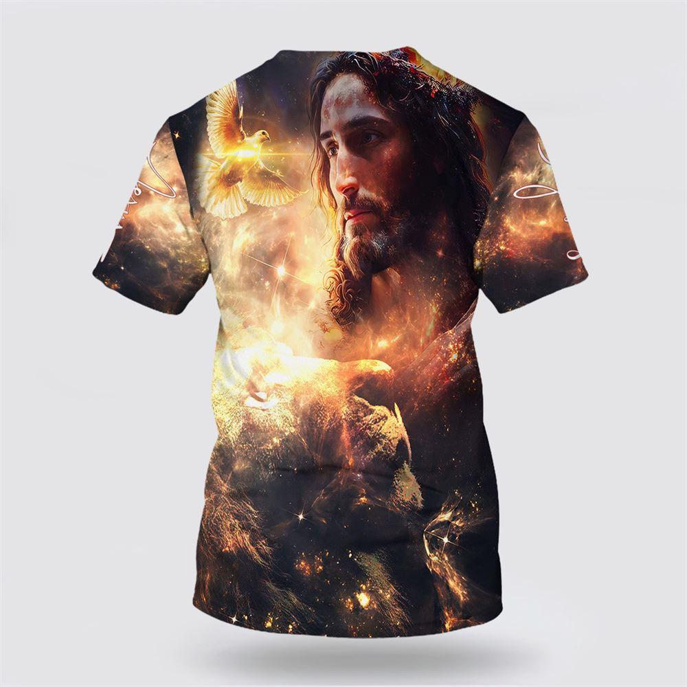 Lion And Jesus Picture All Over Print 3D T Shirt – Gifts For Christian Friends