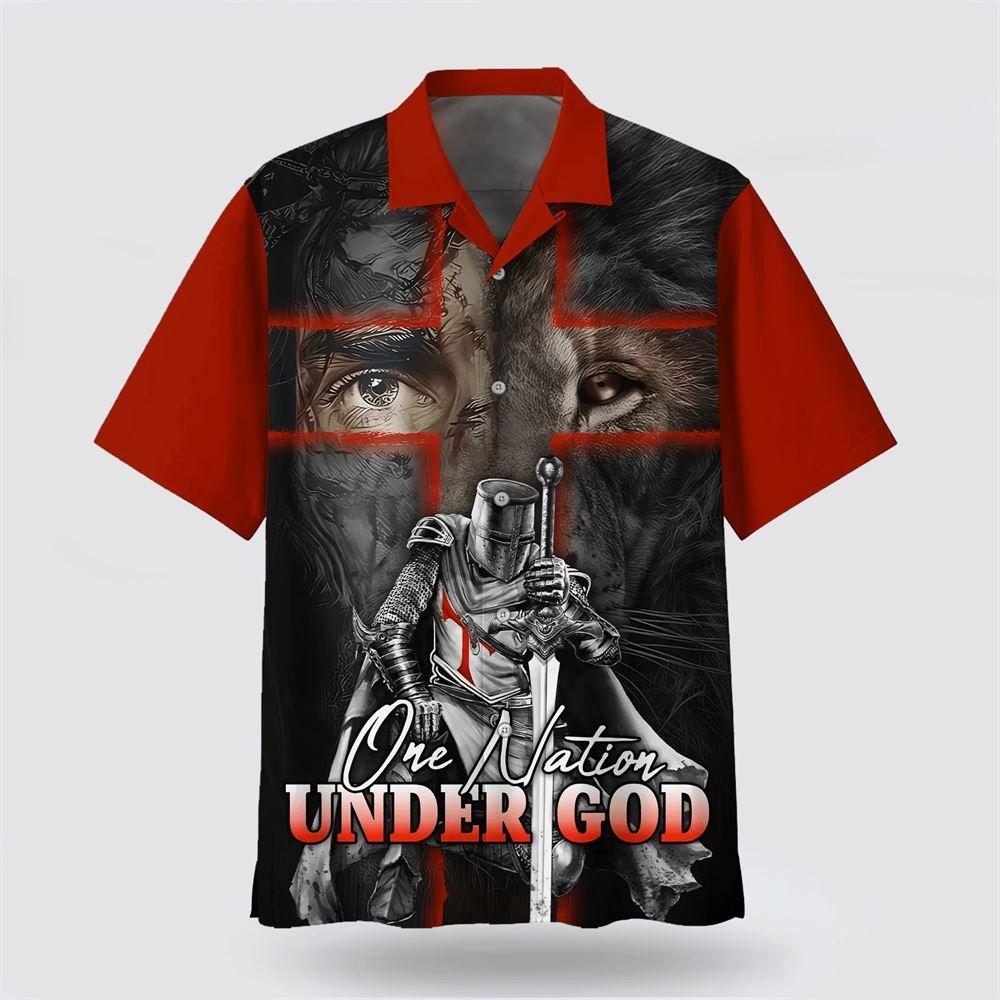 Lion And Warrior One Nation Under God Hawaiian Shirt – Gifts For Jesus Lovers
