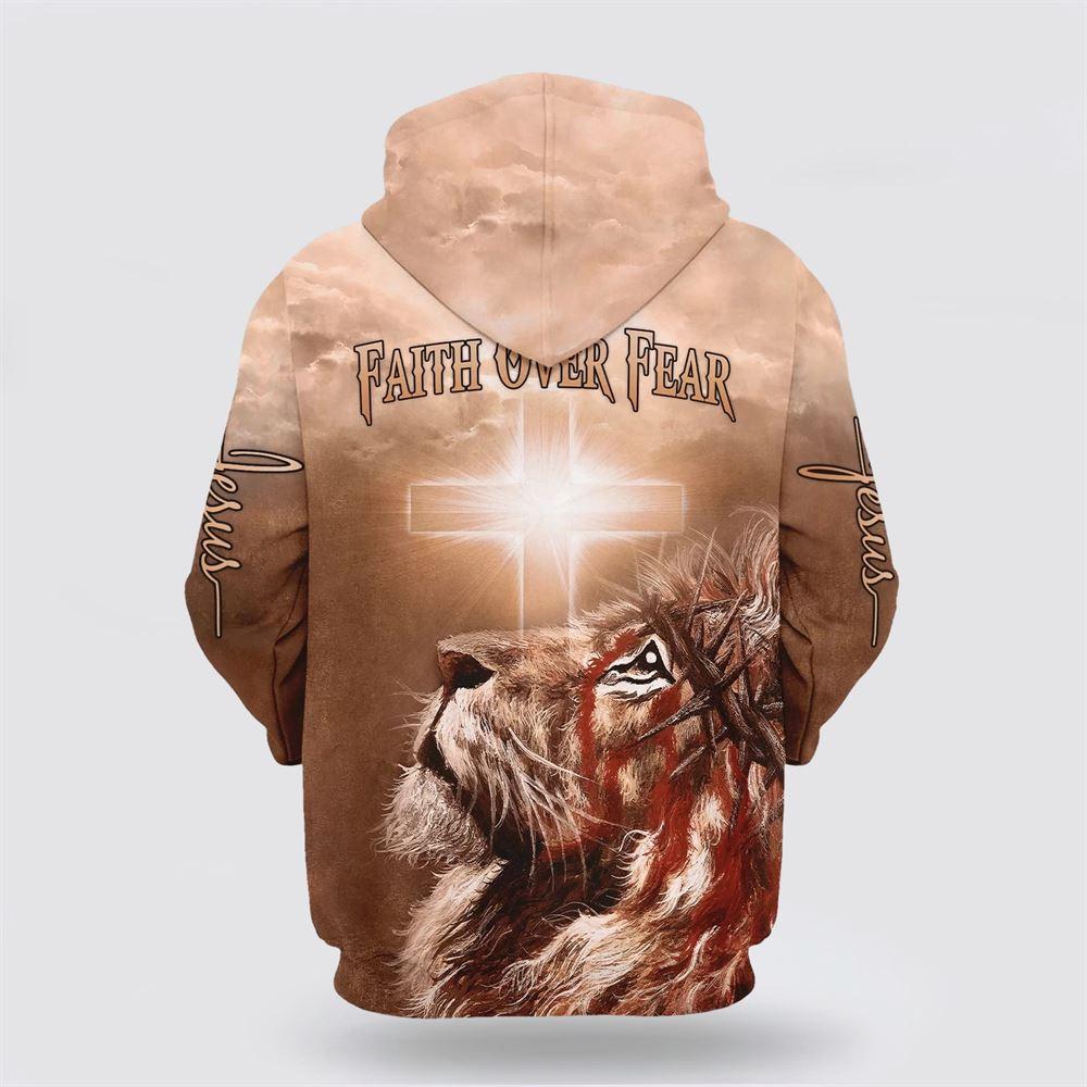 Lion Cross Faith Over Fear All Over Print 3D Hoodie – Gifts For Christians