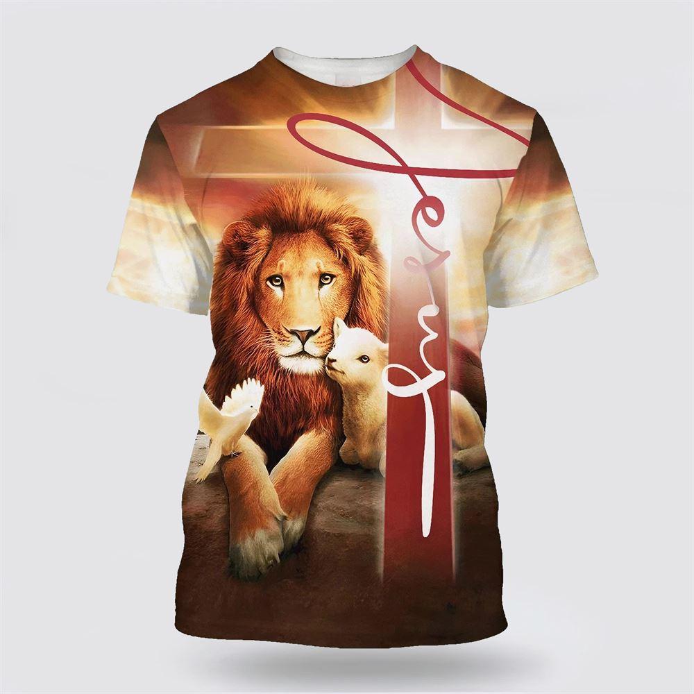 Lion Lamb And A Dove All Over Print 3D T Shirt – Gifts For Christian Friends