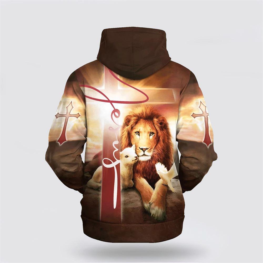 Lion Lamb And Dove All Over Print 3D Hoodie – Gifts For Christians