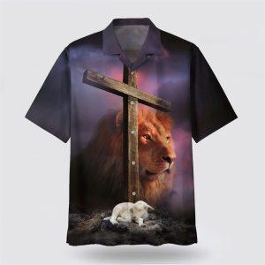 Lion Sheep Wooden Cross Hawaiian Shirts –&hellip;