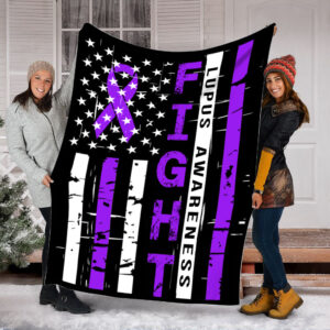 Lupus Awareness Fight Usa Flag Fleece Throw&hellip;