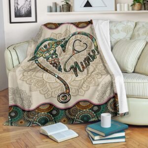 Nurse Heart Vintage Mandala Fleece Throw Blanket&hellip;