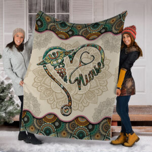 Nurse Heart Vintage Mandala Fleece Throw Blanket&hellip;