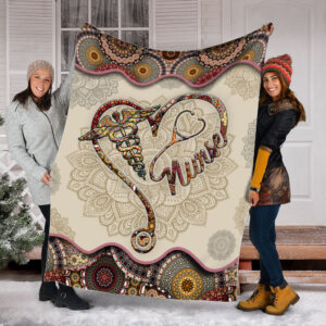 Nurse Heart Vintage Mandala Red Fleece Throw&hellip;