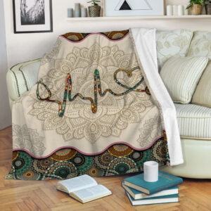 Nurse Heartbeat Vintage Mandala Fleece Throw Blanket&hellip;