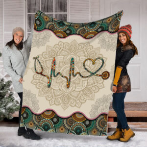 Nurse Heartbeat Vintage Mandala Fleece Throw Blanket&hellip;