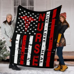 Nurse Live Love Usa Flag Fleece Throw&hellip;