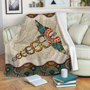 Nurse Vintage Mandala Symbol Fleece Throw Blanket&hellip;