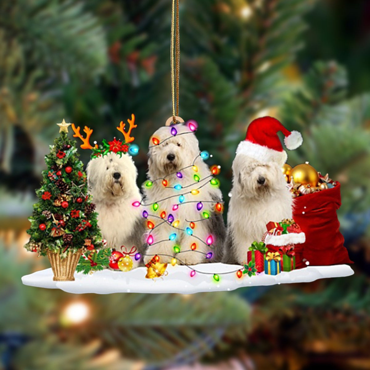 Old English Sheepdog-Christmas Dog Friends Hanging Christmas Plastic Hanging Ornament