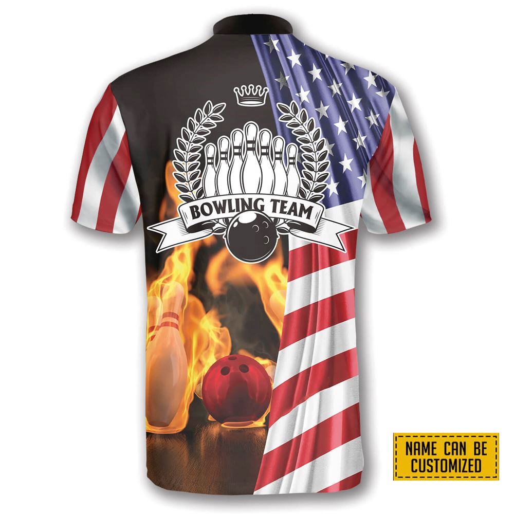 On Fire Us Flag Bowling Personalized Names And Team Jersey Shirt – Gift For Bowling Enthusiasts