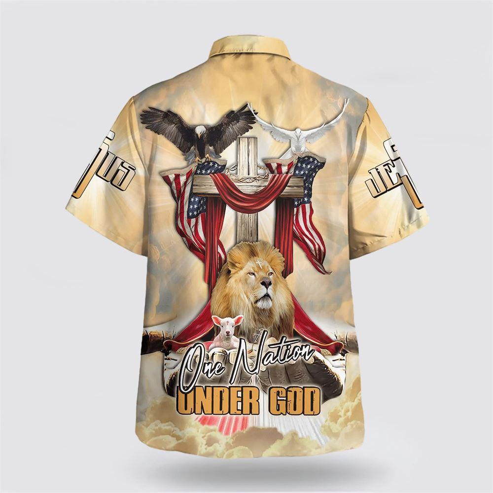 One Nation Under God America Flag Lion And The Lamb Jesus Hawaiian Shirt – Gifts For Jesus Lovers