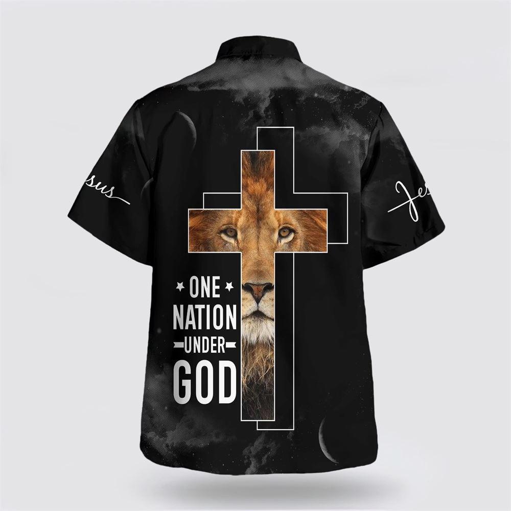 One Nation Under God Lion Cross Hawaiian Shirts For Men – Gifts For Christian Families