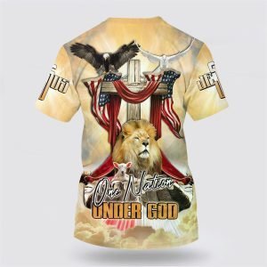 One Nation Under God Shirts Lion Wooden Cross And The Lamb Gifts For Christians 2 trkr25.jpg
