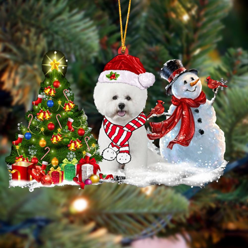 Pamaheart Bichon Frise Christmas Snow Hanging Ornament Dog Ornament, Car Ornament, Christmas Ornament