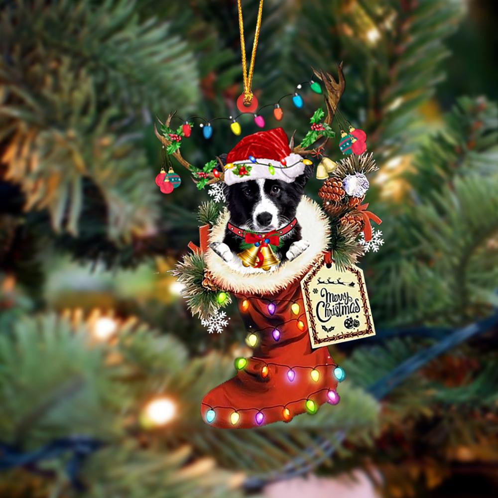 Pamaheart Border Collie-Xmas Boot-Two Sided Ornament, Happy Christmas Ornament, Car Ornament, Dog Memorial Gift