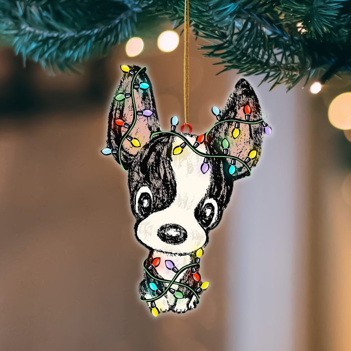 Pamaheart Boston Terrier Christmas Light Hanging Ornament Dog Ornament, Car Ornament, Christmas Ornament