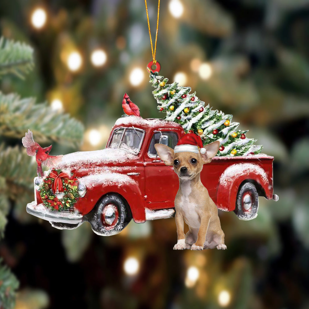 Pamaheart Chihuahua2-Cardinal & Truck Two Sided Ornament, Happy Christmas Ornament, Car Ornament