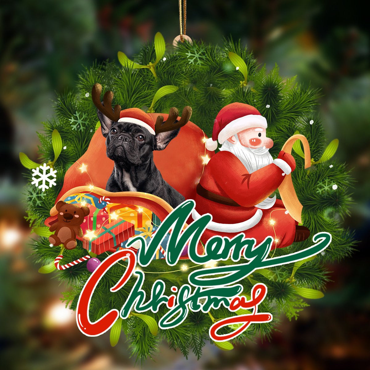Pamaheart French Bulldog4-Santa & Dog Hanging Ornament, Happy Christmas Ornament, Car Ornament