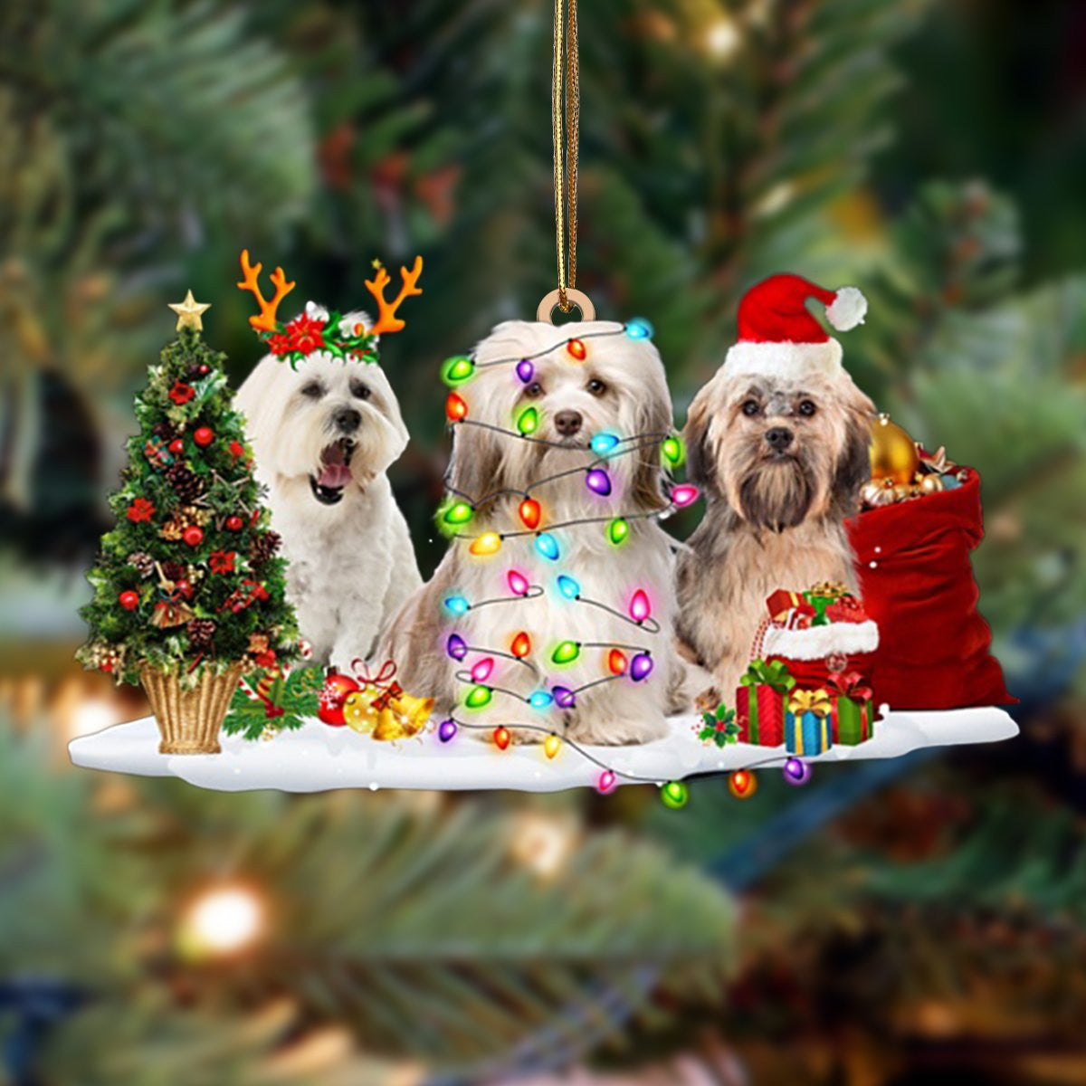 Pamaheart Havanese-Christmas Dog Friends Hanging Ornament, Happy Christmas Ornament, Car Ornament