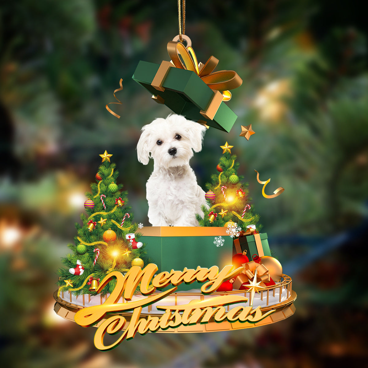 Pamaheart Maltes-Christmas Gifts&Dogs Hanging Ornament, Happy Christmas Ornament, Car Ornament