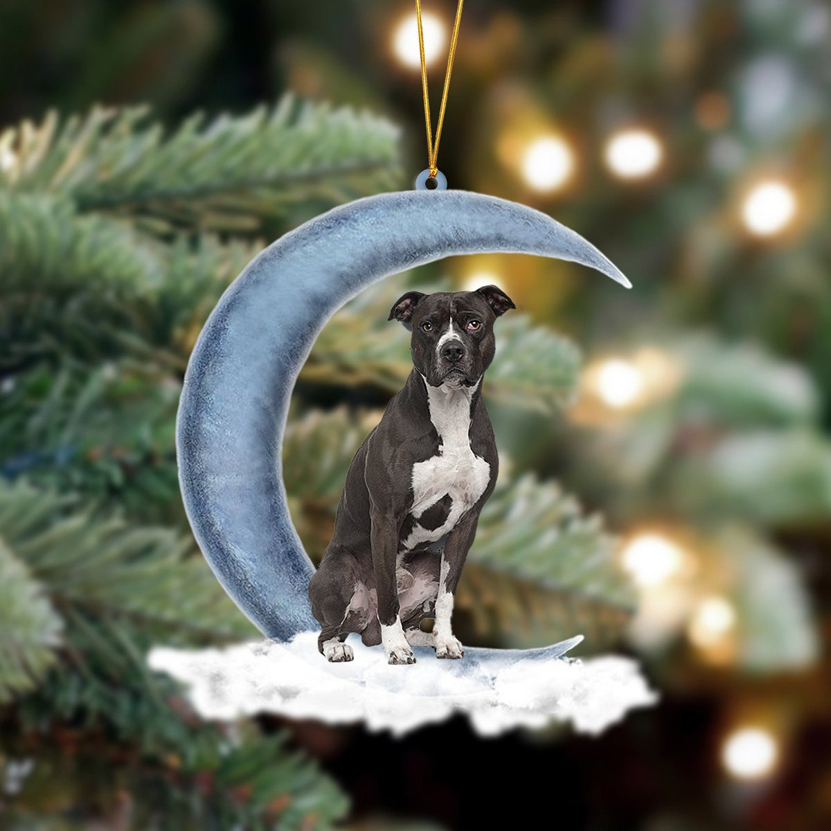 Pamaheart Pit Bull Sits On The Moon Hanging Ornament Dog Ornament, Car Ornament, Christmas Ornament