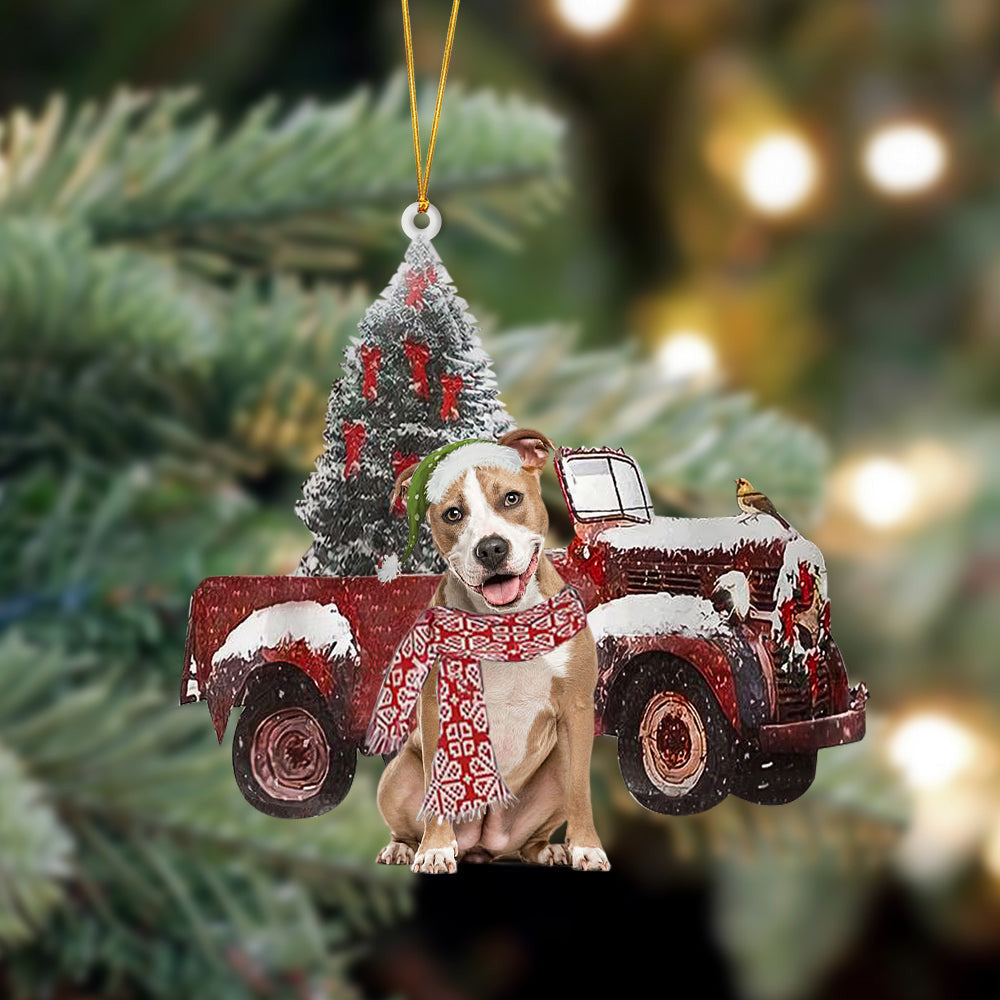 Pamaheart Pitbull-Christmas Truck Two Sided Ornament, Happy Christmas Ornament, Car Ornament
