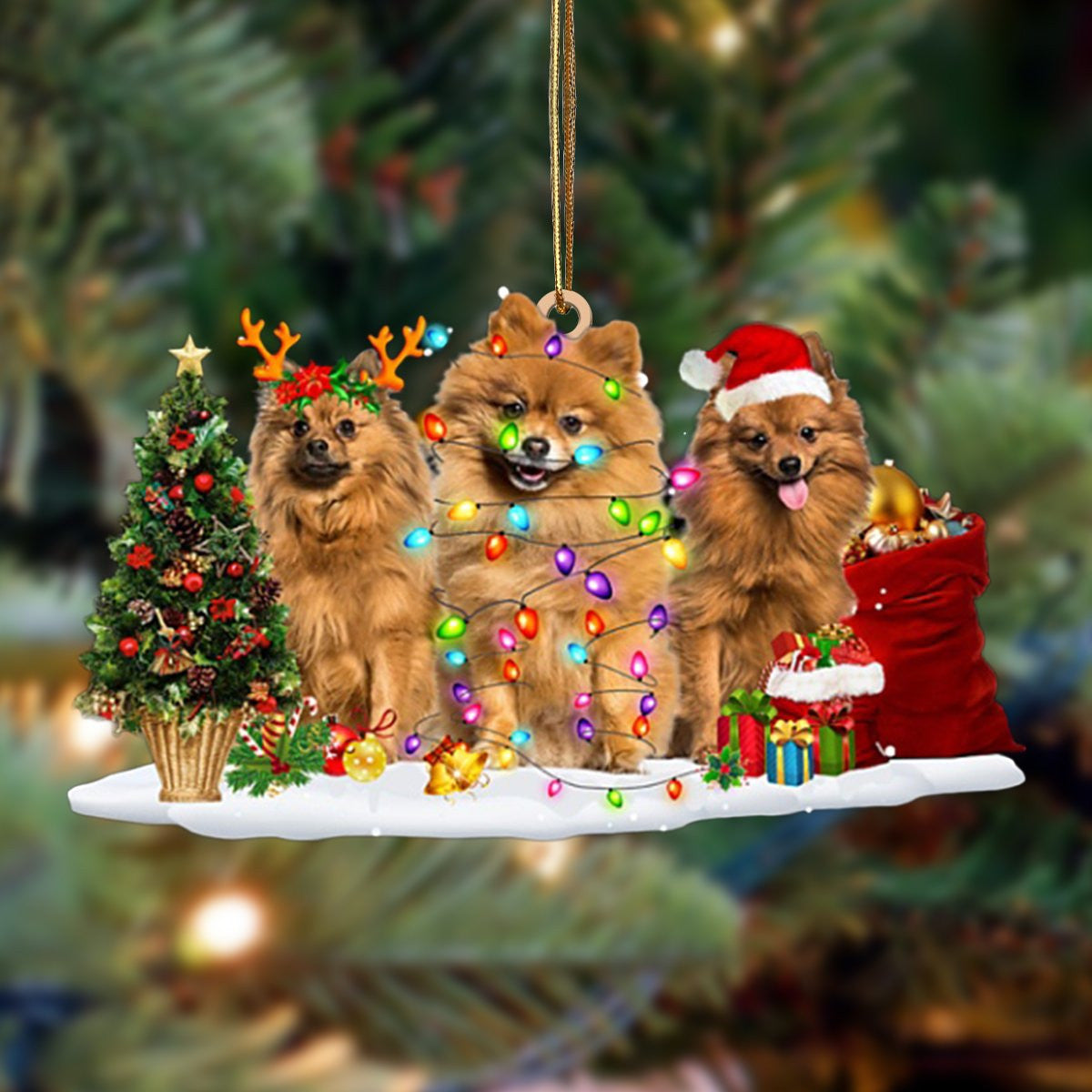 Pamaheart Pomeranian-Christmas Dog Friends Hanging Ornament, Happy Christmas Ornament, Car Ornament