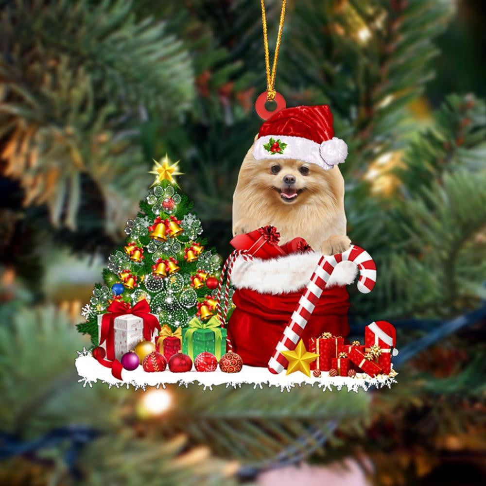 Pamaheart Pomeranian Gift Bag Merry Christmas Ornament Dog Ornament, Car Ornament, Christmas Ornament