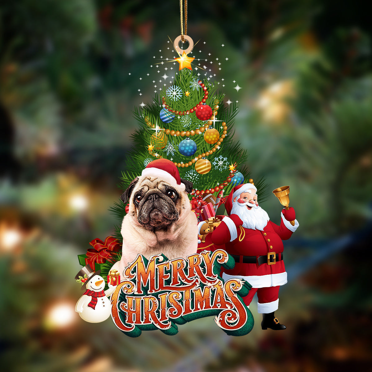 Pamaheart Pug-Christmas Tree&Dog Hanging Ornament, Happy Christmas Ornament, Car Ornament