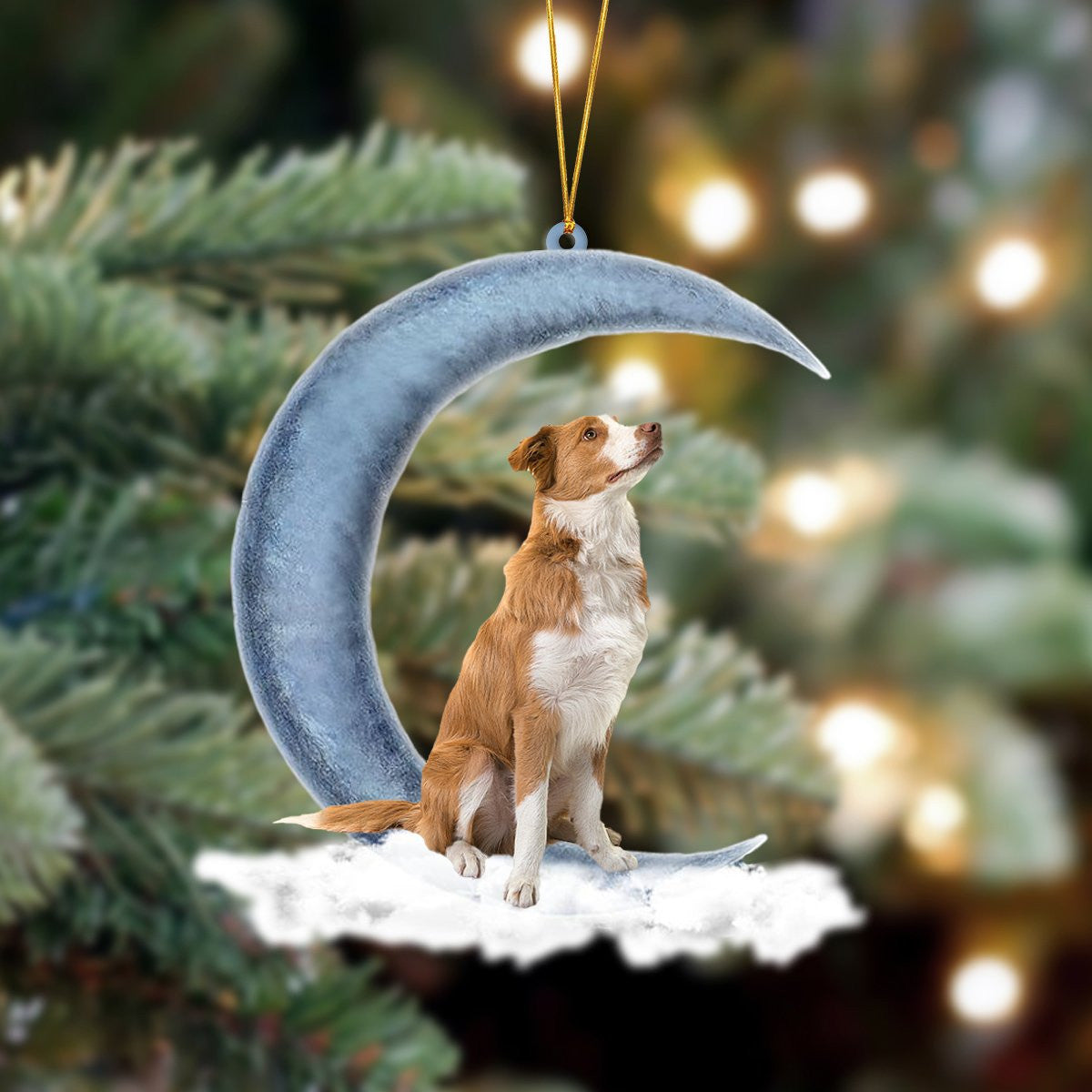 Pamaheart Red Border Collie Sits On The Moon Hanging Ornament Dog Ornament, Car Ornament, Christmas Ornament