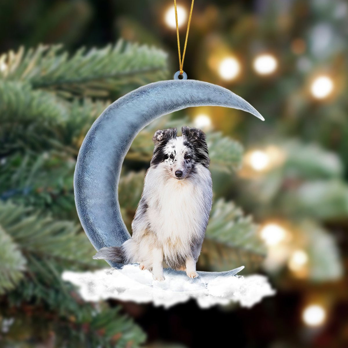 Pamaheart Shetland Sheepdog Sits On The Moon Hanging Ornament Dog Ornament, Car Ornament, Christmas Ornament