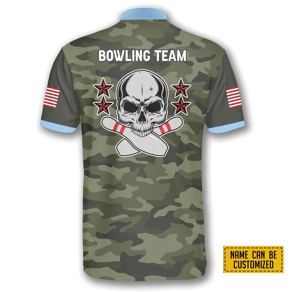 Passionate Skull Camo Bowling Personalized Names And Team Jersey Shirt – Gift For Bowling Enthusiasts