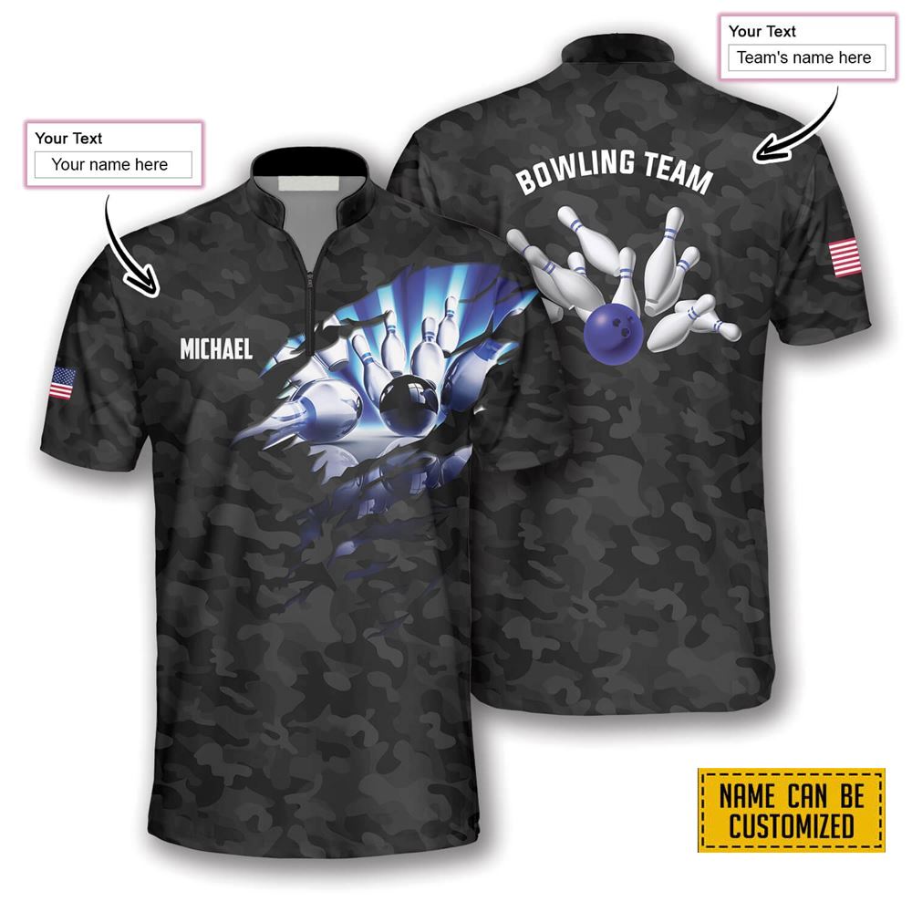 Patriots Black Camo Bowling Personalized Names And Team Jersey Shirt – Gift For Bowling Enthusiasts