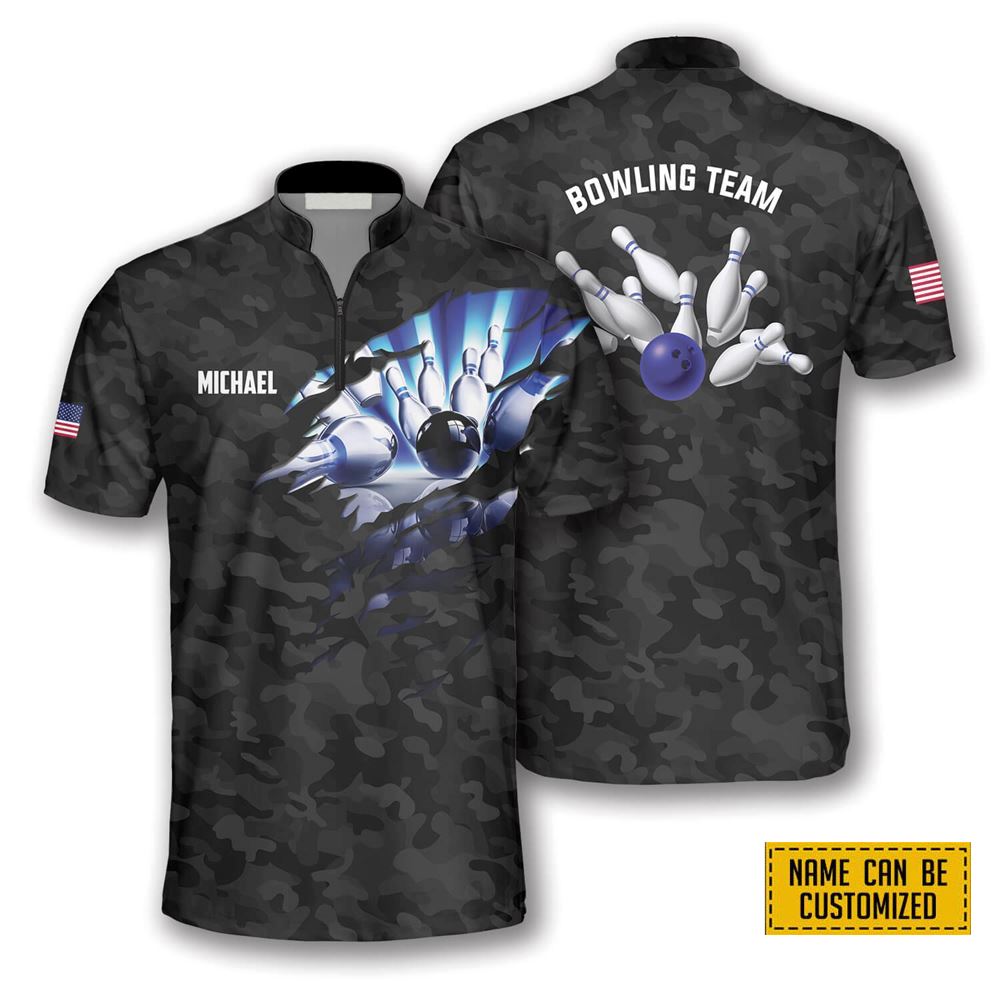 Patriots Black Camo Bowling Personalized Names And Team Jersey Shirt – Gift For Bowling Enthusiasts