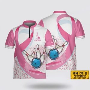 Personalized Breast Cancer Ribbon Bowling Jersey Shirt&hellip;